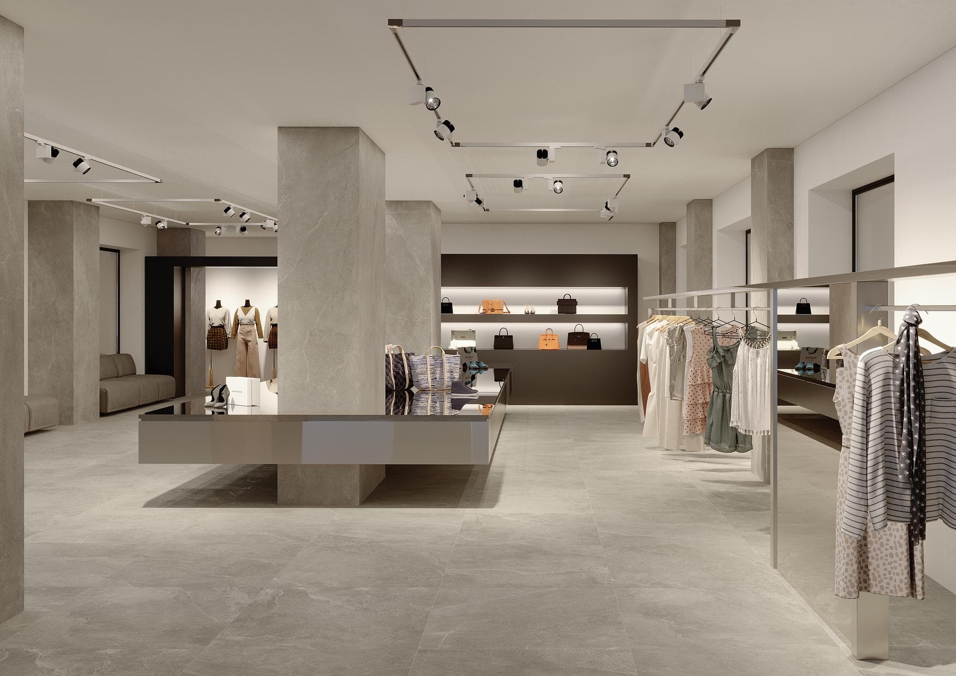 Negozio di abbigliamento con gres effetto pietra grigio Guarda la gallery