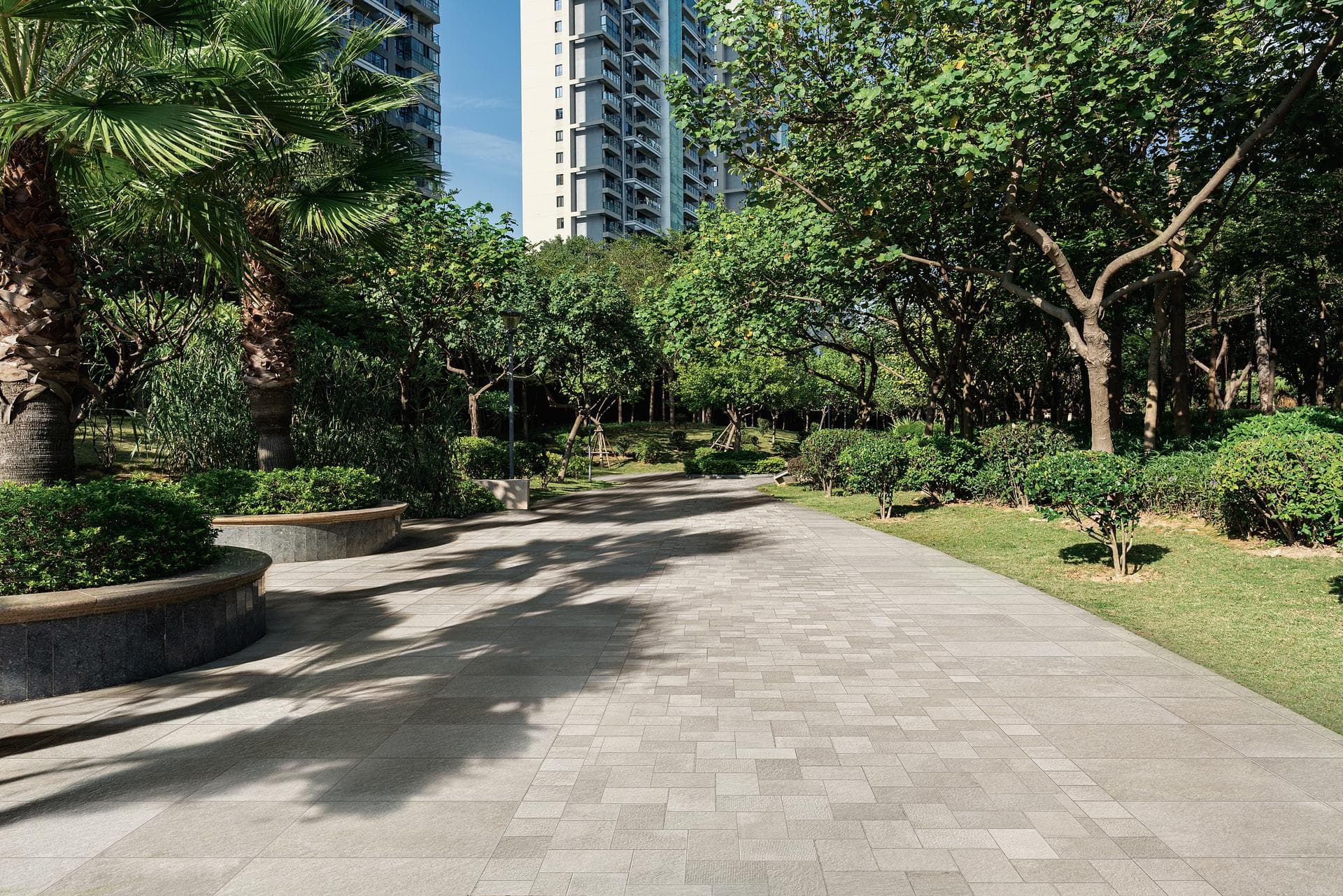Outdoor walkway in a residential park View the gallery