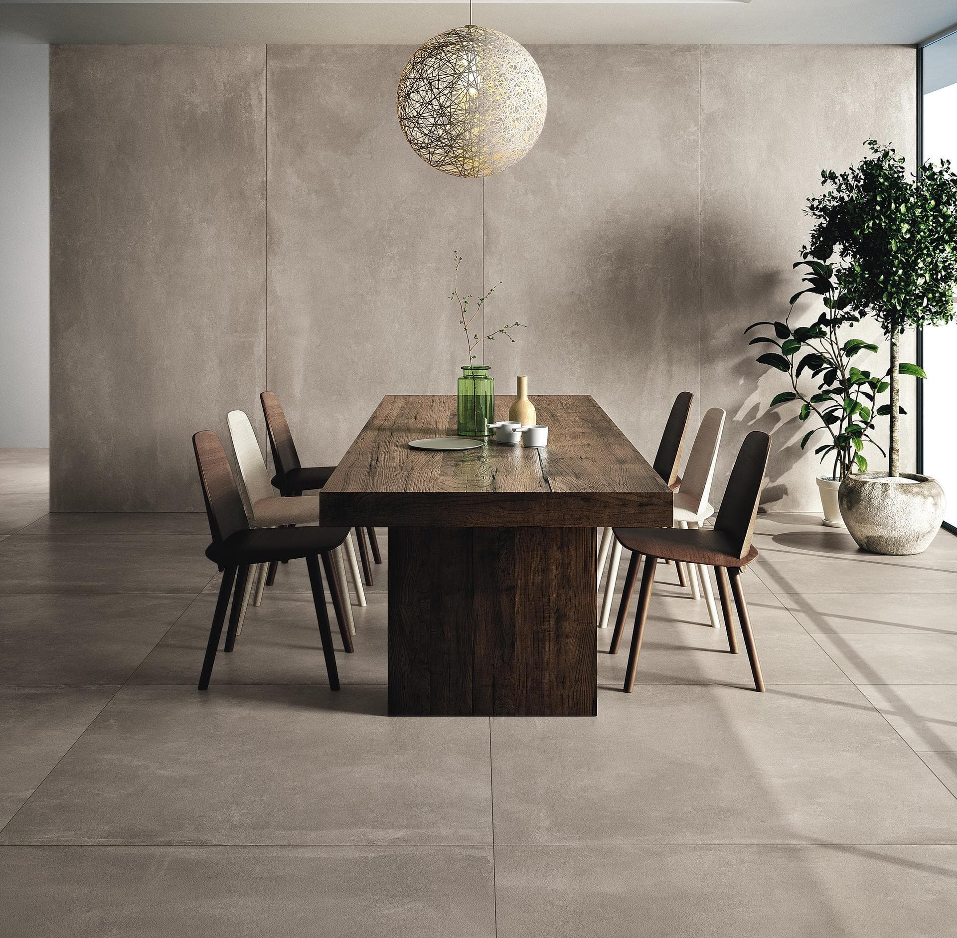 Comedor en gres efecto cemento gris Ver la galería